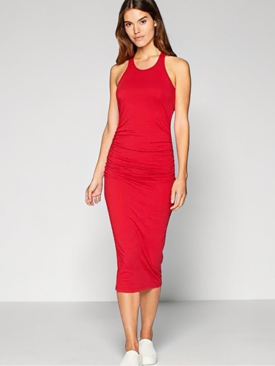 Michael Stars Dresses & Skirts - NWT Michael Stars Racerback Midi Dress Size M Ruched Red
